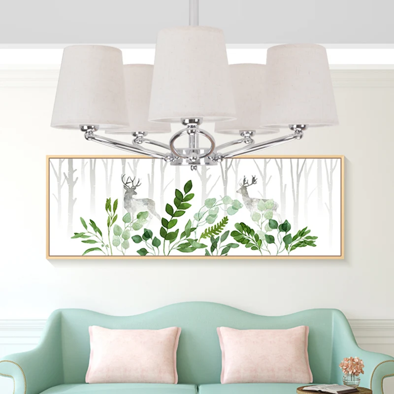 Lustre en forme de baril chromé, lampe moderniste, 5 lumières, Kit de suspension en tissu pour chambre à coucher Clearhalo