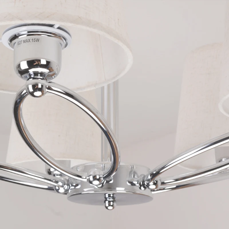 Lustre en forme de baril chromé, lampe moderniste, 5 lumières, Kit de suspension en tissu pour chambre à coucher Clearhalo