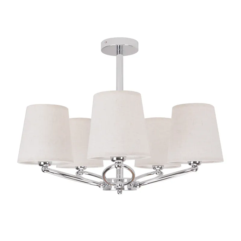 Lustre en forme de baril chromé, lampe moderniste, 5 lumières, Kit de suspension en tissu pour chambre à coucher Clearhalo