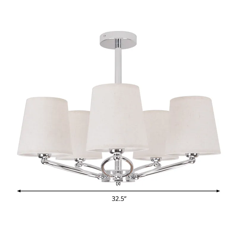 Lustre en forme de baril chromé, lampe moderniste, 5 lumières, Kit de suspension en tissu pour chambre à coucher Clearhalo