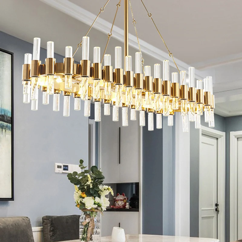 Lustre en forme de boucle, suspension Post-moderne avec tige en cristal dorée, éclairage suspendu Clearhalo