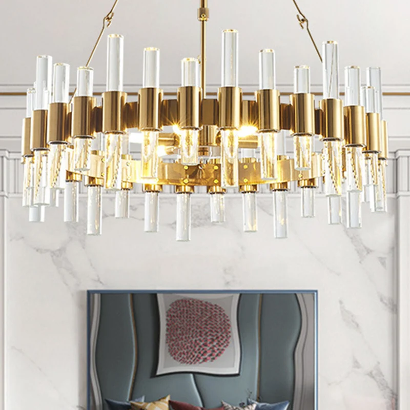 Lustre en forme de boucle, suspension Post-moderne avec tige en cristal dorée, éclairage suspendu Clearhalo