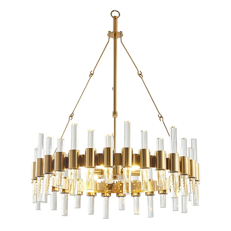 Lustre en forme de boucle, suspension Post-moderne avec tige en cristal dorée, éclairage suspendu Clearhalo