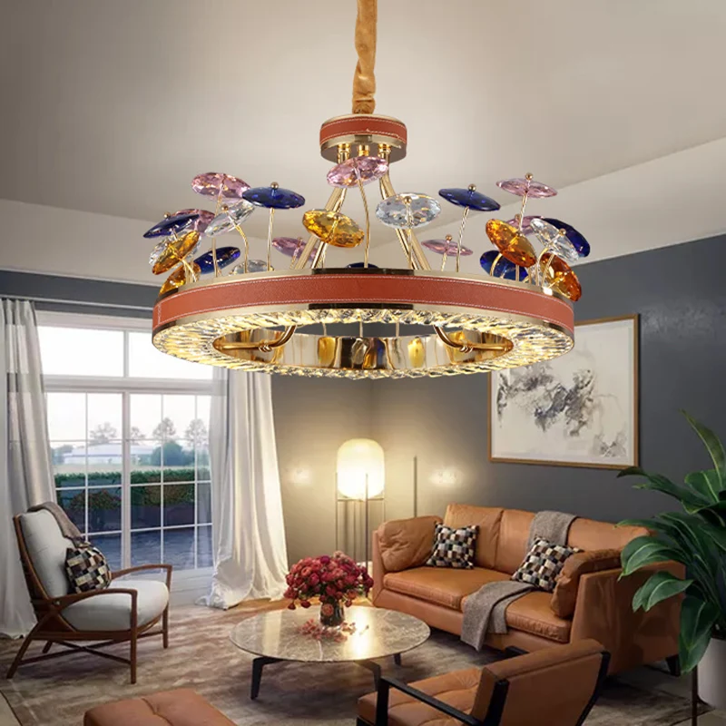 Lustre en forme de cerceau rouge, luminaire suspendu en cristal Macaron pour chambre à coucher, 19.5 "/ 23.5" W, lampe sus...