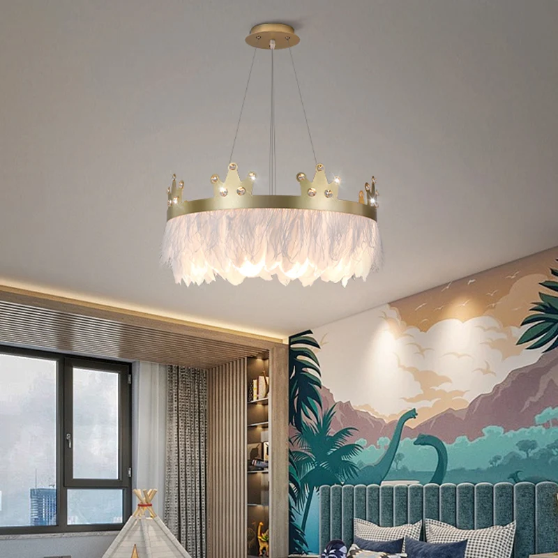 Lustre en forme de couronne pour chambre de fille, kit de suspension à 2 lumières en plumes de style nordique Clearhalo