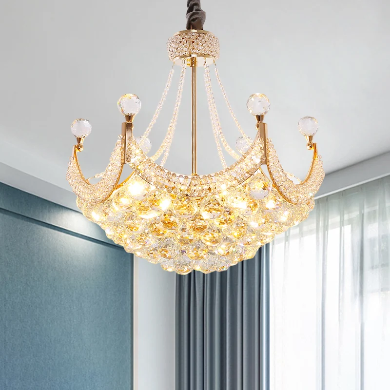 Lustre en forme de dôme avec boules de cristal, éclairage contemporain, luminaire de plafond doré à 6 ampoules Clearhalo