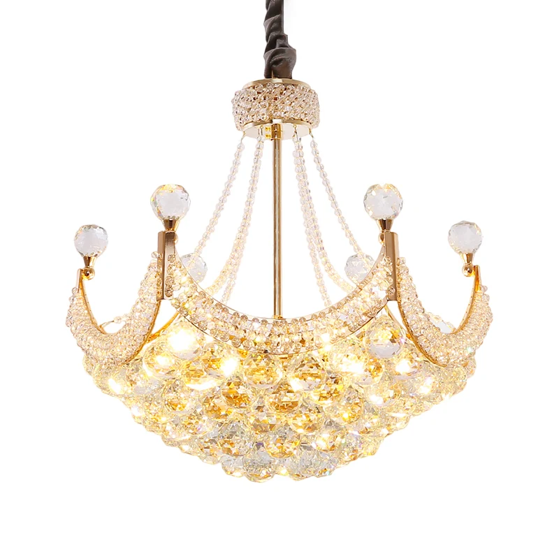 Lustre en forme de dôme avec boules de cristal, éclairage contemporain, luminaire de plafond doré à 6 ampoules Clearhalo