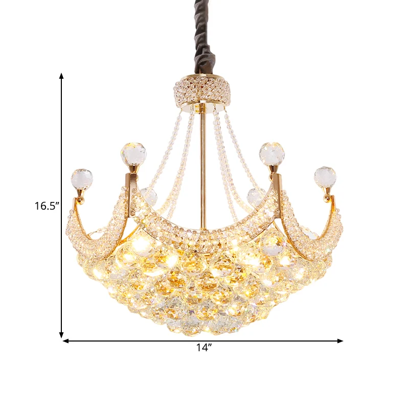 Lustre en forme de dôme avec boules de cristal, éclairage contemporain, luminaire de plafond doré à 6 ampoules Clearhalo
