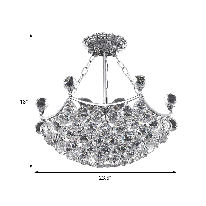 Lustre en forme de dôme chromé, 12 lumières contemporaines, boule de cristal à facettes, plafonnier pour salle à manger Cl...