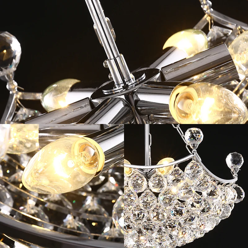 Lustre en forme de dôme chromé, 12 lumières contemporaines, boule de cristal à facettes, plafonnier pour salle à manger Cl...