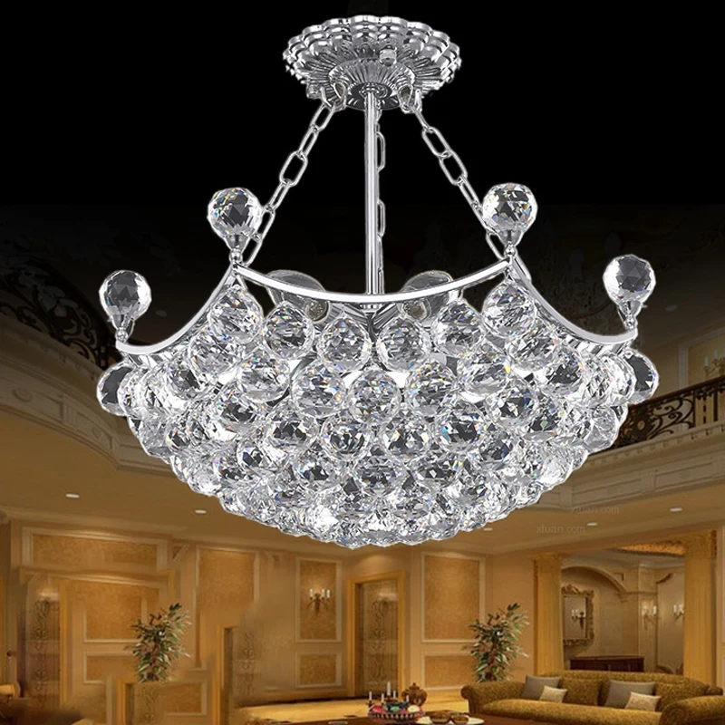 Lustre en forme de dôme chromé, 12 lumières contemporaines, boule de cristal à facettes, plafonnier pour salle à manger Cl...