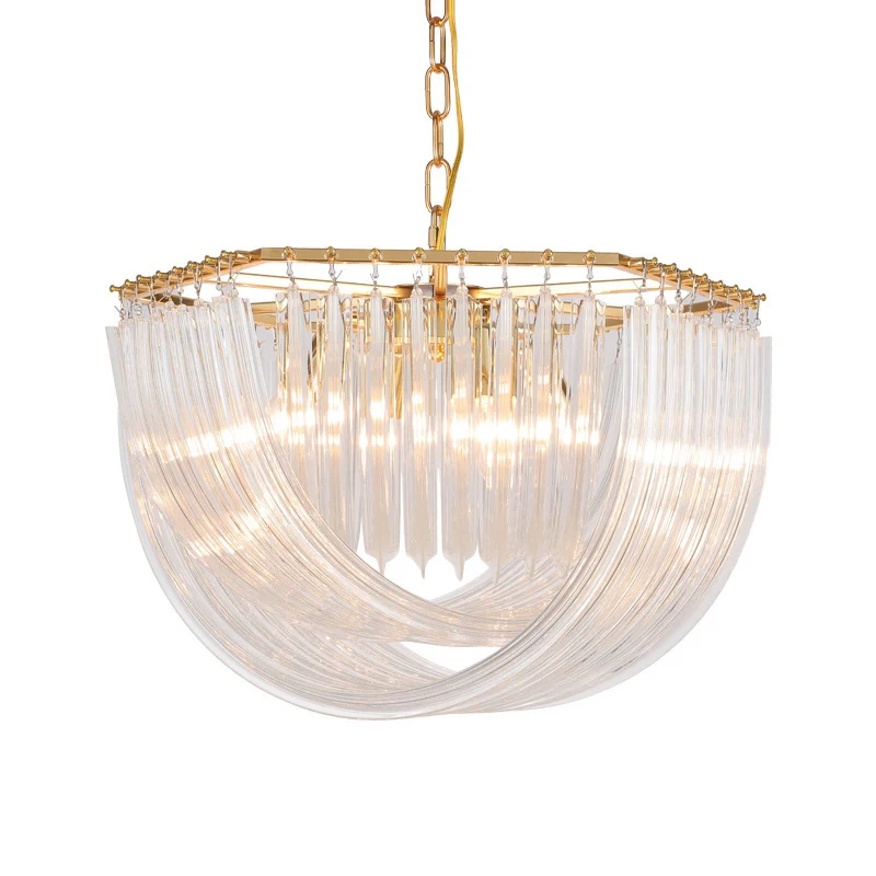 Lustre en forme de dôme, modernisme, prisme incurvé, bande de verre, 4/6 têtes, suspension en laiton, 19.5 "/ 25.5" de lar...