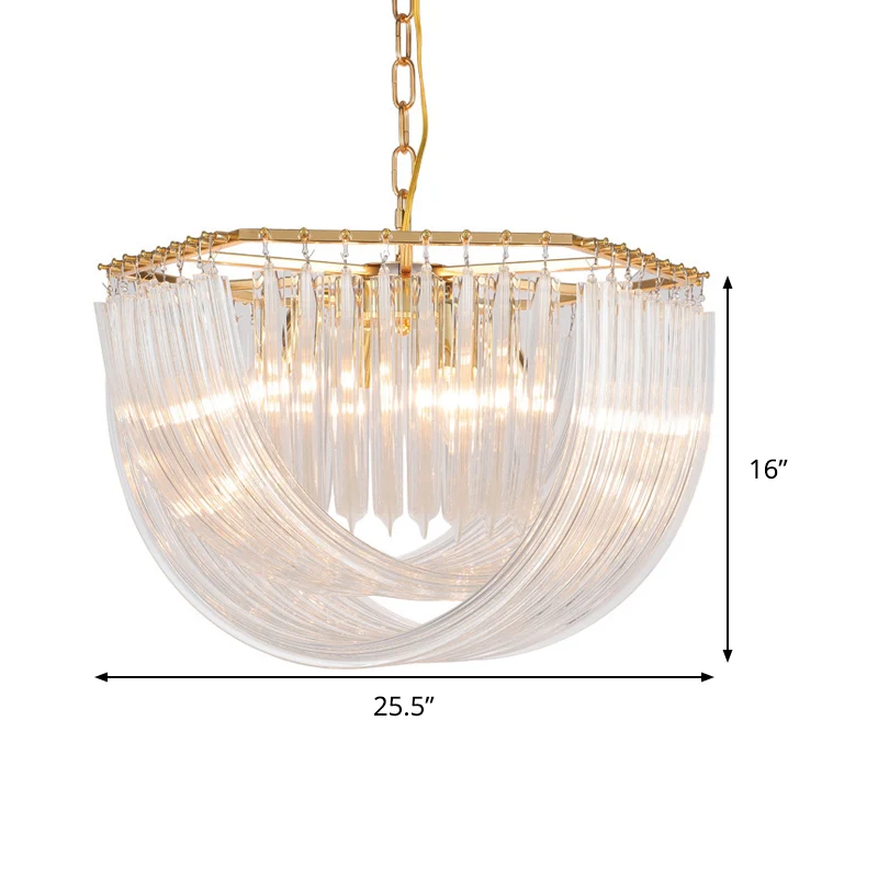 Lustre en forme de dôme, modernisme, prisme incurvé, bande de verre, 4/6 têtes, suspension en laiton, 19.5 "/ 25.5" de lar...