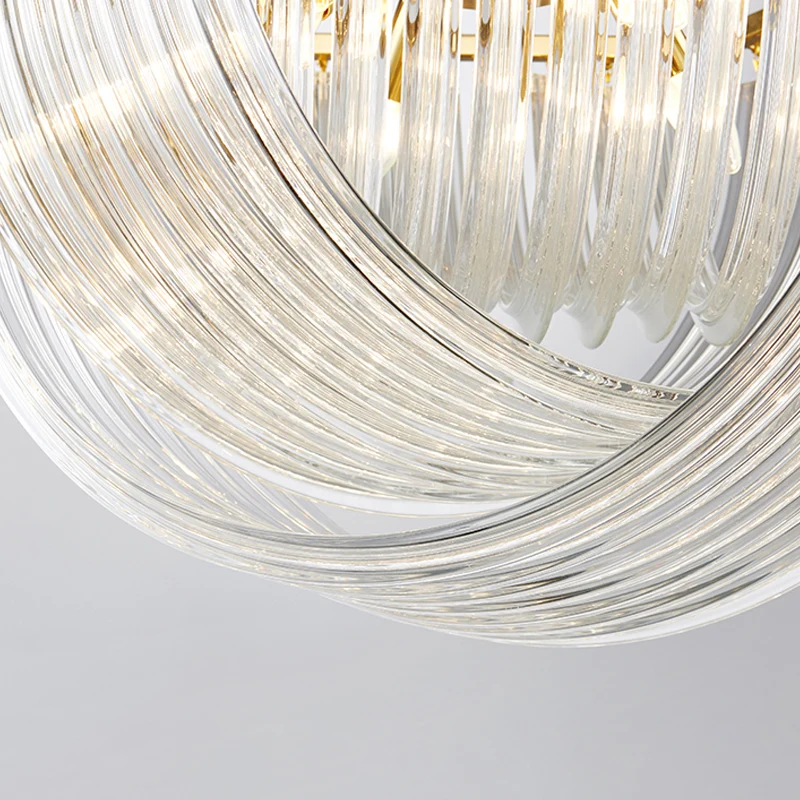 Lustre en forme de dôme, modernisme, prisme incurvé, bande de verre, 4/6 têtes, suspension en laiton, 19.5 "/ 25.5" de lar...