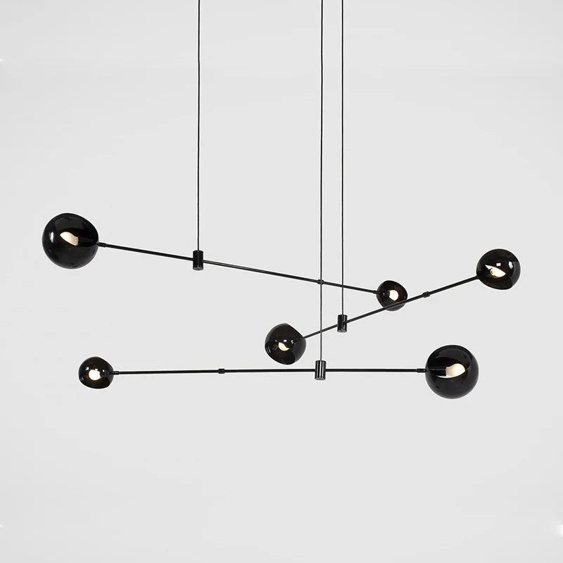 Lustre en forme de dôme moderniste, éclairage de plafond suspendu en métal pour salle à manger, noir Clearhalo