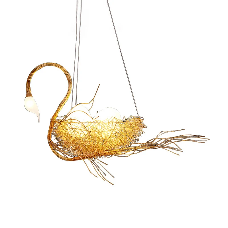 Lustre en forme d'oie dorée, lumière suspendue postmoderne à 3 lumières en métal avec Design en forme d'œuf Clearhalo