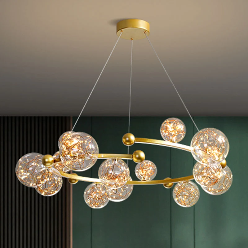 Lustre en forme d'orbe en verre transparent, éclairage LED contemporain avec ficelle lumineuse Clearhalo