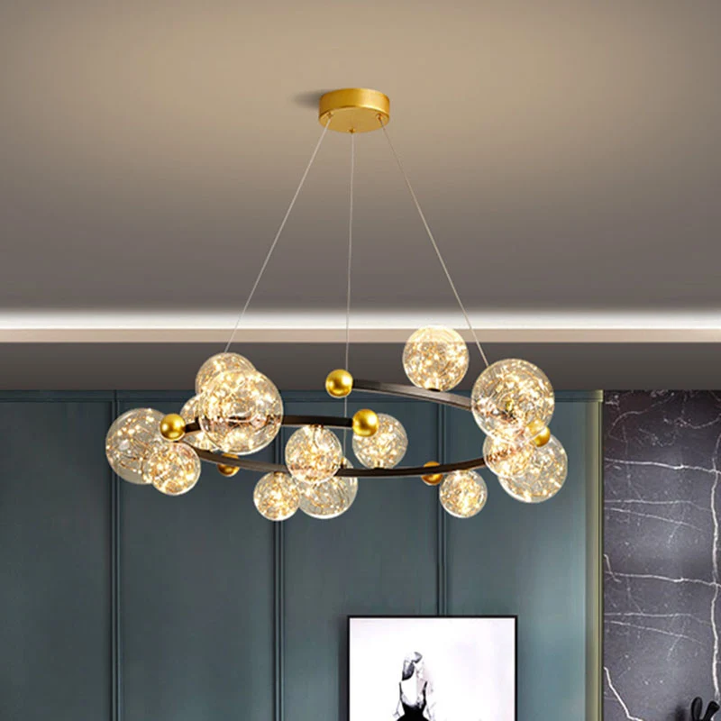 Lustre en forme d'orbe en verre transparent, éclairage LED contemporain avec ficelle lumineuse Clearhalo