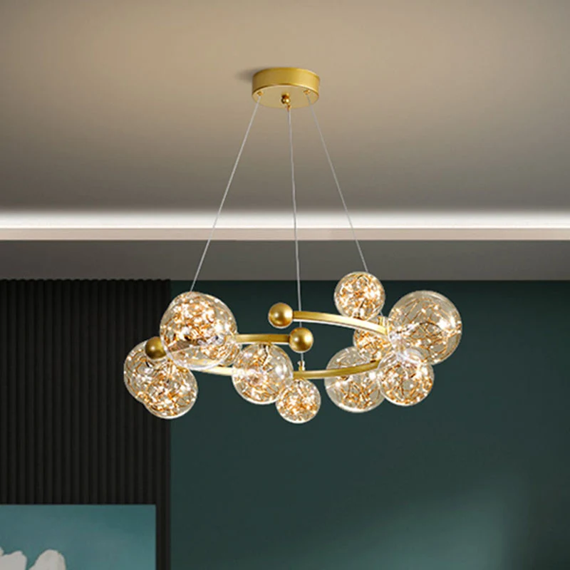 Lustre en forme d'orbe en verre transparent, éclairage LED contemporain avec ficelle lumineuse Clearhalo