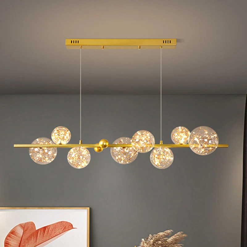 Lustre en forme d'orbe en verre transparent, éclairage LED contemporain avec ficelle lumineuse Clearhalo