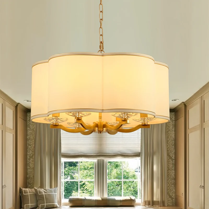 Lustre en forme de gâteau de lune blanc, lampe en tissu traditionnel, 6 lumières suspendues pour salon avec Base en crista...