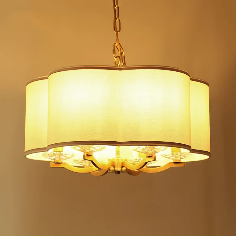 Lustre en forme de gâteau de lune blanc, lampe en tissu traditionnel, 6 lumières suspendues pour salon avec Base en crista...