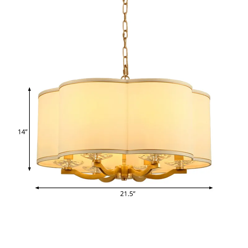 Lustre en forme de gâteau de lune blanc, lampe en tissu traditionnel, 6 lumières suspendues pour salon avec Base en crista...