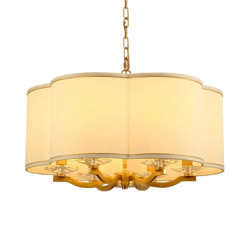Lustre en forme de gâteau de lune blanc, lampe en tissu traditionnel, 6 lumières suspendues pour salon avec Base en crista...