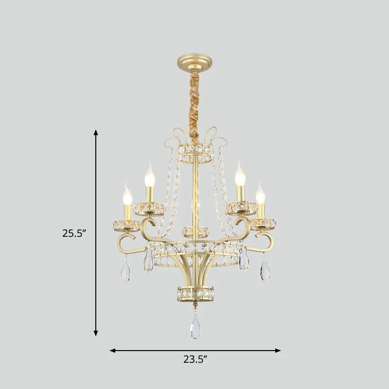 Lustre en forme de larme en cristal, bougie traditionnelle, 5 ampoules, suspension pour salle à manger, dorée Clearhalo
