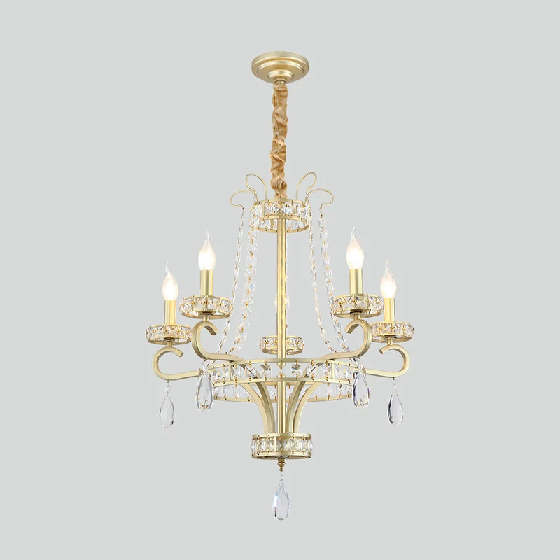 Lustre en forme de larme en cristal, bougie traditionnelle, 5 ampoules, suspension pour salle à manger, dorée Clearhalo