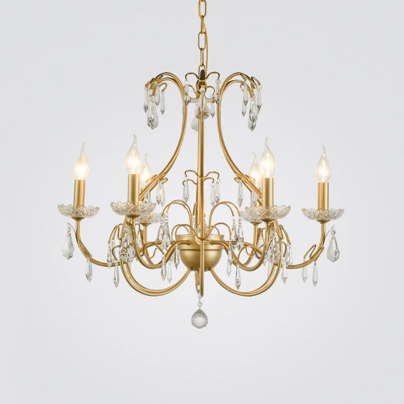 Lustre en forme de larme en laiton, lampe de campagne en métal, 8 ampoules, Kit de suspension de salon avec cristal suspen...