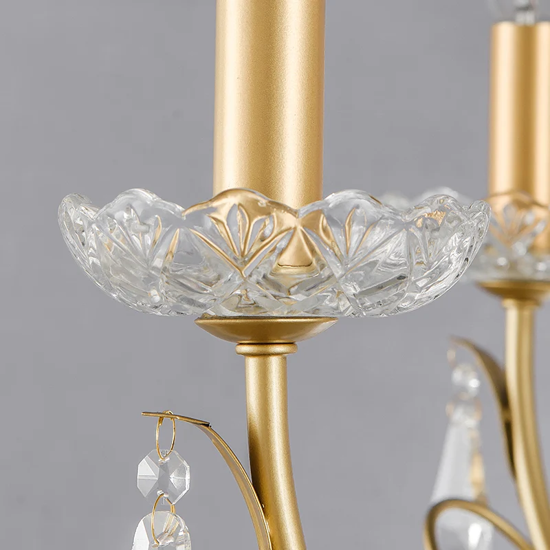Lustre en forme de larme en laiton, lampe de campagne en métal, 8 ampoules, Kit de suspension de salon avec cristal suspen...