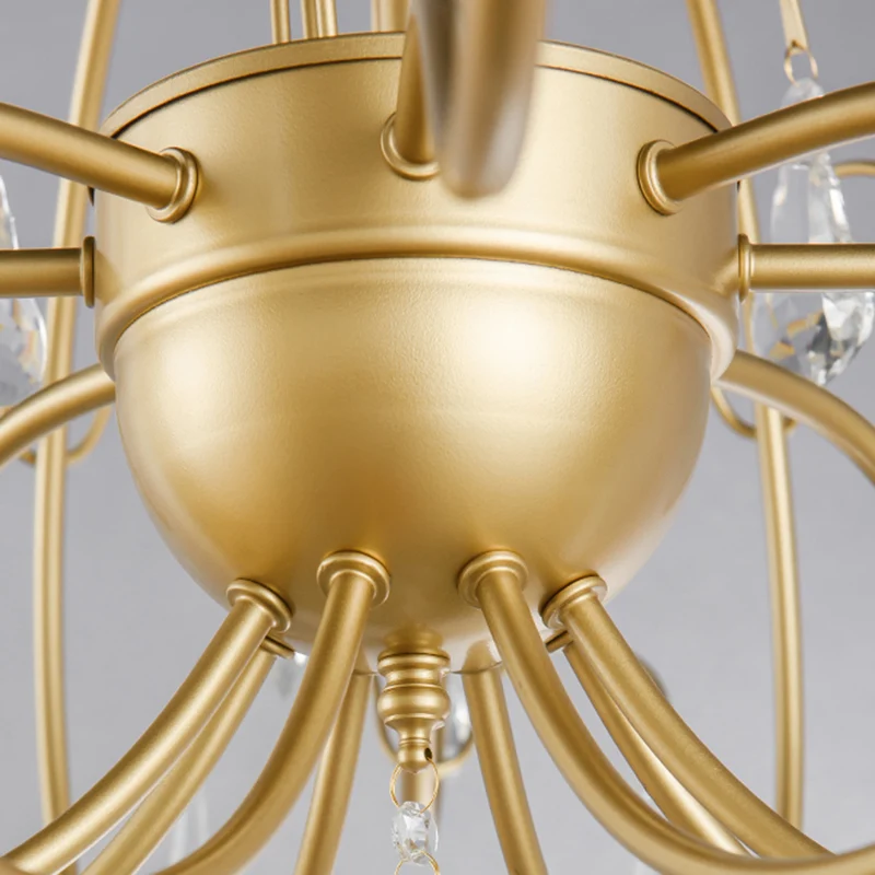 Lustre en forme de larme en laiton, lampe de campagne en métal, 8 ampoules, Kit de suspension de salon avec cristal suspen...