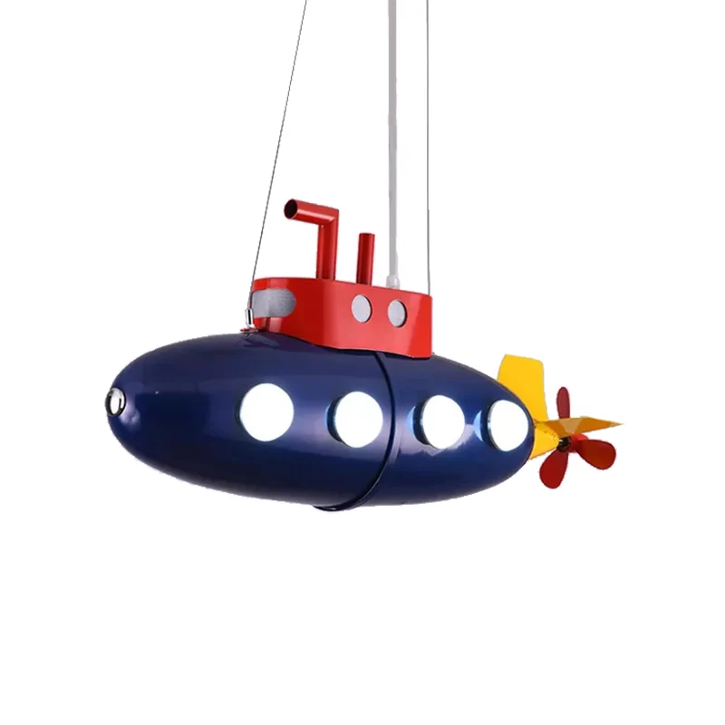 Lustre en forme de sous-marin pour enfants, suspension en métal, finition bleue, pour salle de jeux, maternelle Clearhalo