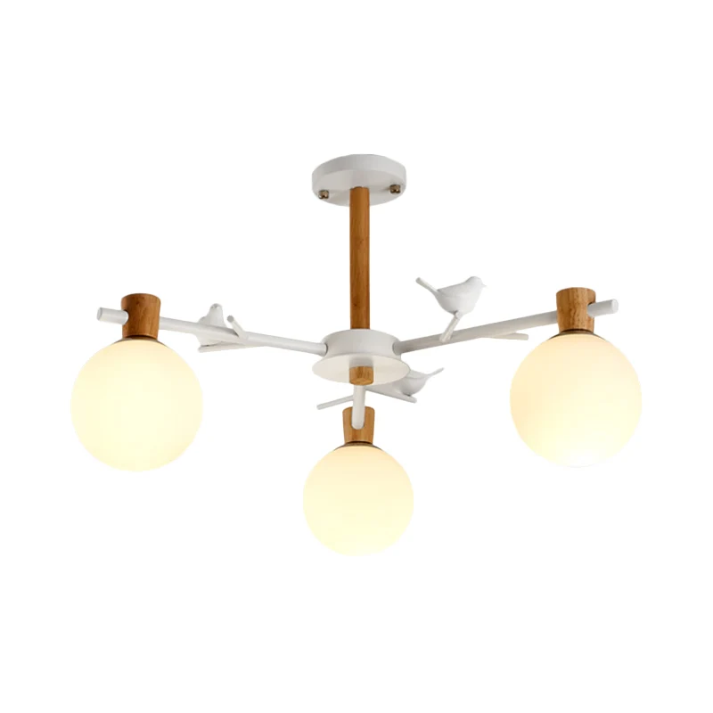 Lustre Globe contemporain en verre blanc, 3 ampoules, luminaire suspendu pour chambre à coucher avec oiseau Clearhalo