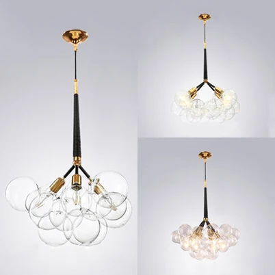 Lustre Globe en verre transparent, éclairage contemporain, 3/4/6 lumières, plafonnier Led suspendu noir/blanc Clearhalo