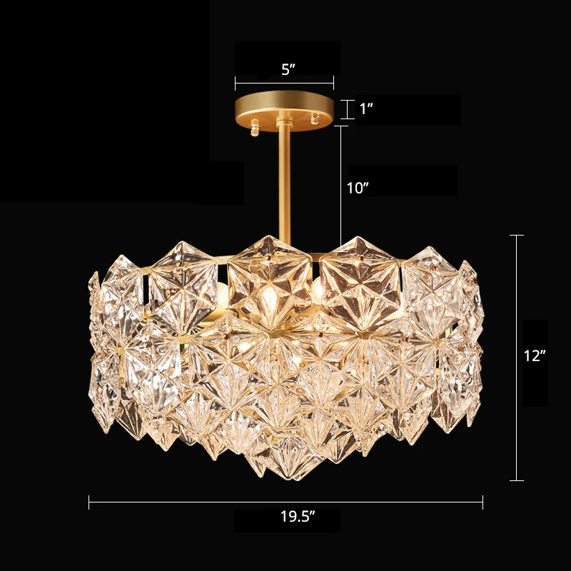 Lustre hexagonal en cristal minimaliste doré, plafonnier suspendu pour salon Clearhalo