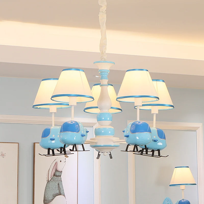 Lustre hélicoptère Little Boys en résine bleue, suspension avec abat-jour en tissu Clearhalo