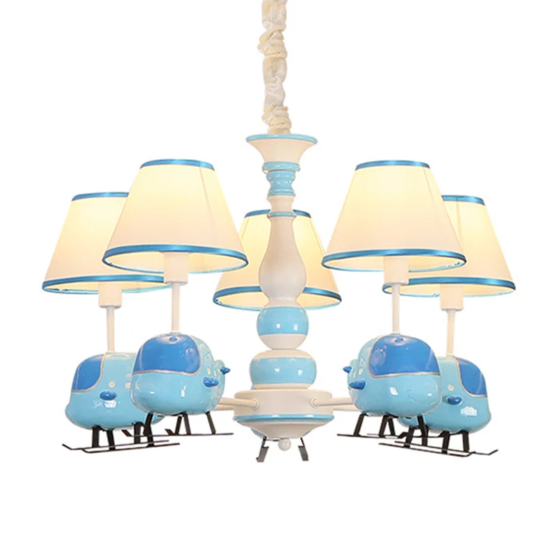Lustre hélicoptère Little Boys en résine bleue, suspension avec abat-jour en tissu Clearhalo