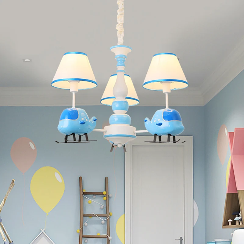 Lustre hélicoptère Little Boys en résine bleue, suspension avec abat-jour en tissu Clearhalo