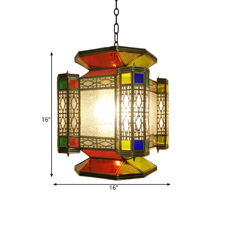 Lustre lanterne vintage à 3 lumières en verre texturé, luminaire suspendu en laiton Clearhalo