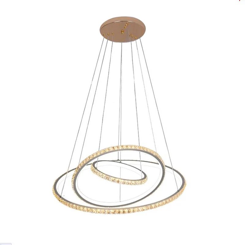 Lustre LED à 3 anneaux, plafonnier moderne en cristal doré/argenté, intérieur chaud et extérieur blanc/intérieur blanc et...