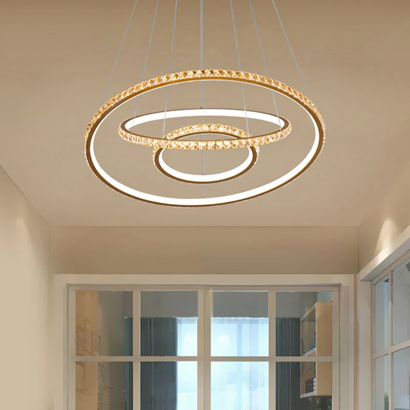 Lustre LED à 3 anneaux, plafonnier moderne en cristal doré/argenté, intérieur chaud et extérieur blanc/intérieur blanc et...