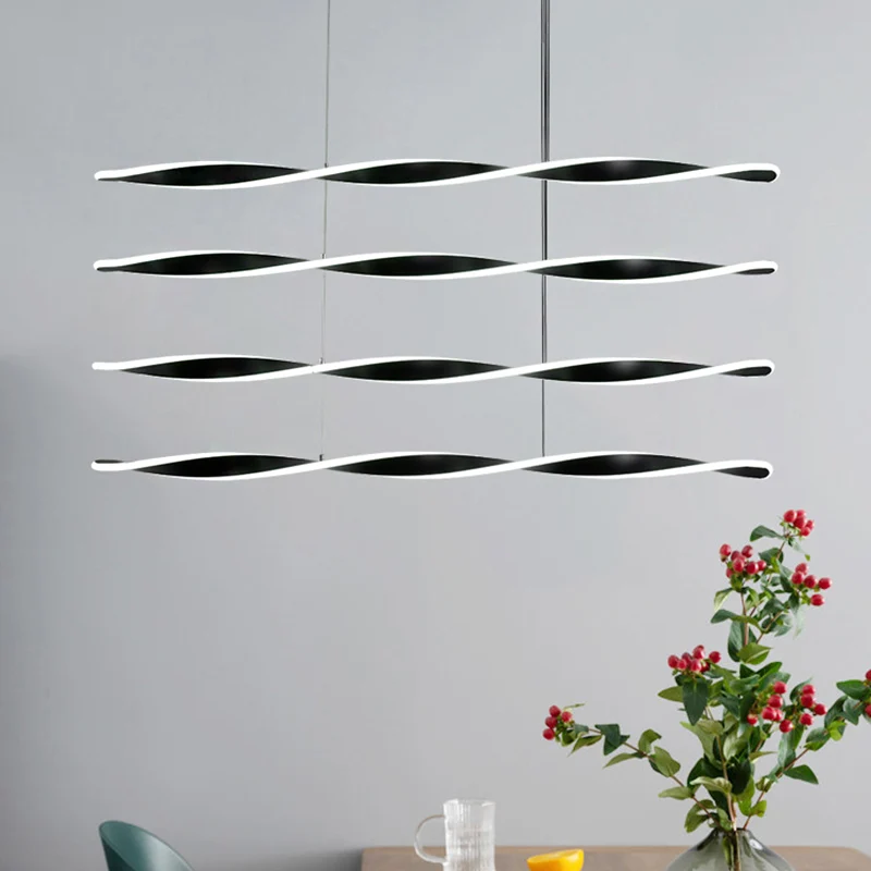 Lustre LED contemporain avec suspension en spirale noire en acrylique pour salle à manger Clearhalo