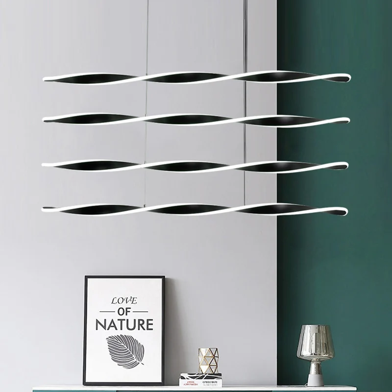 Lustre LED contemporain avec suspension en spirale noire en acrylique pour salle à manger Clearhalo