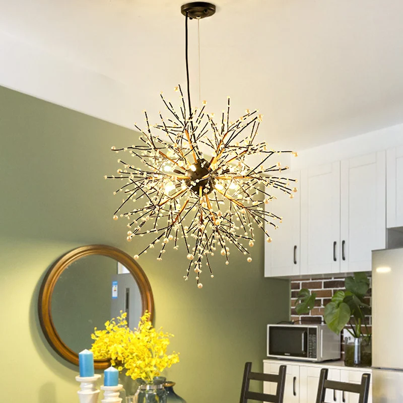 Lustre LED dendritique de 23.5/31.5 pouces de large, lampe suspendue en métal noir avec perles blanches/multicolores Clear...