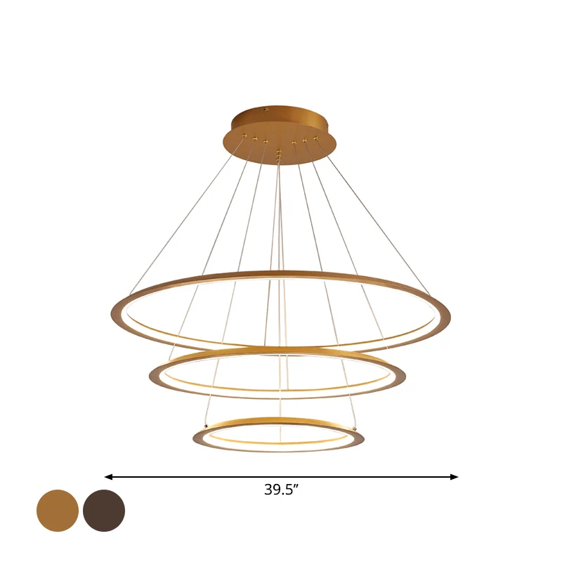Lustre LED en forme de cerceau mince à 3/4 niveaux, éclairage Simple en aluminium pour salon, couleur or/café Clearhalo