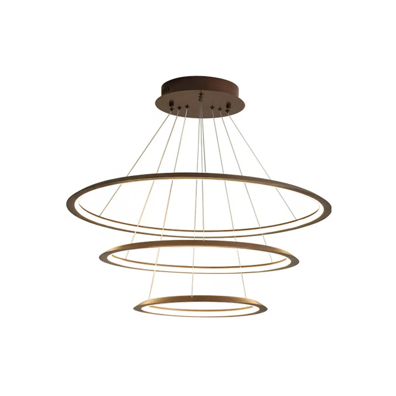 Lustre LED en forme de cerceau mince à 3/4 niveaux, éclairage Simple en aluminium pour salon, couleur or/café Clearhalo