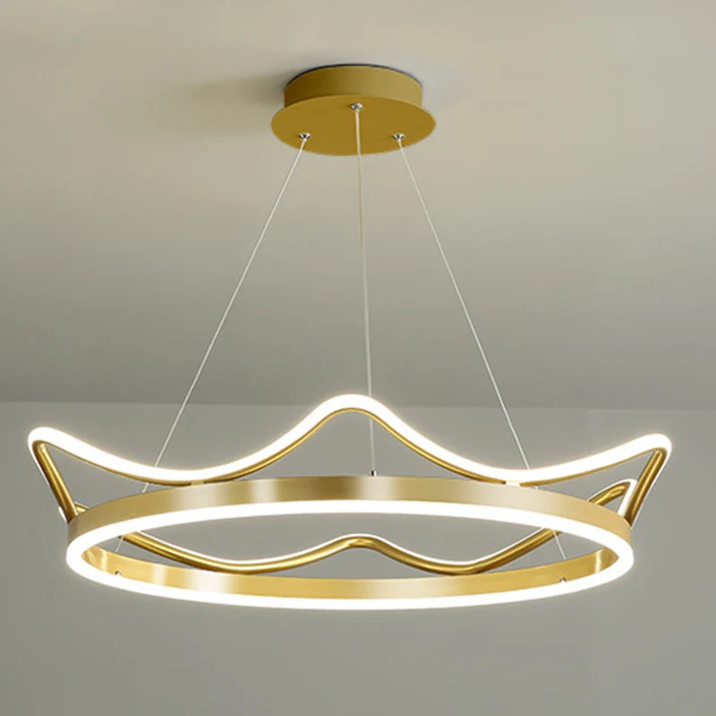 Lustre LED en forme de couronne dorée, Suspension minimaliste en acrylique, luminaire décoratif d'intérieur, idéal pour un...
