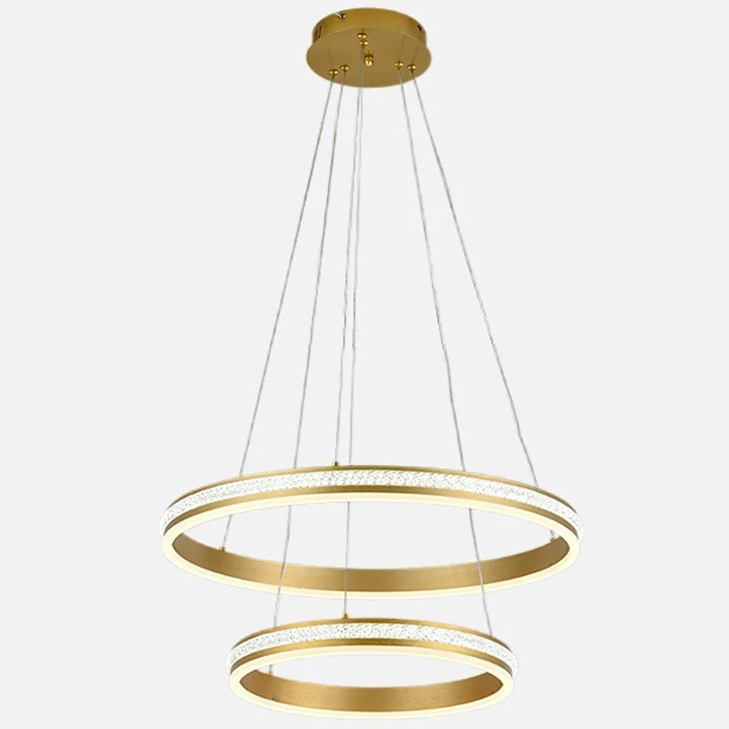 Lustre LED à 2 niveaux de 16 "+ 24" de diamètre, en aluminium doré, suspension avec rayures en diamant, abat-jour en acryl...
